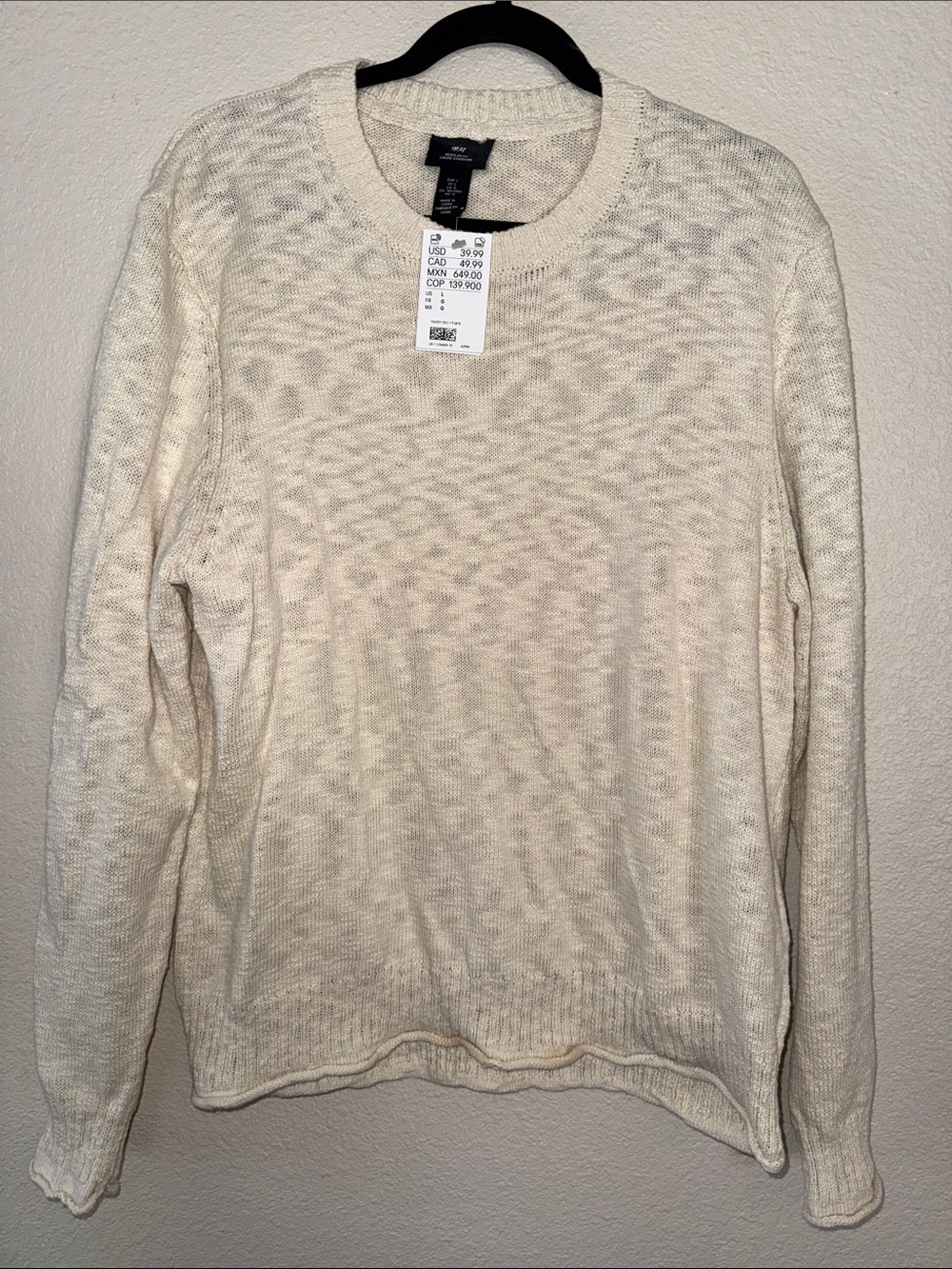 NWT H&M Cream Textured Crewneck Men’s Sweater Size L